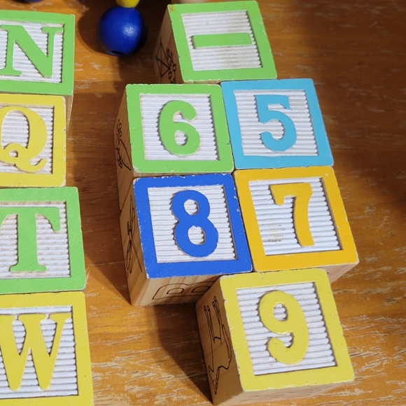 ABC Alphabet Wood Blocks including multisided letters number math blocks - Picture 3 of 4